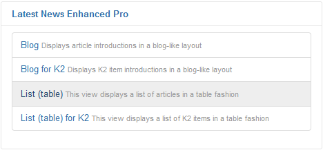 Available list views